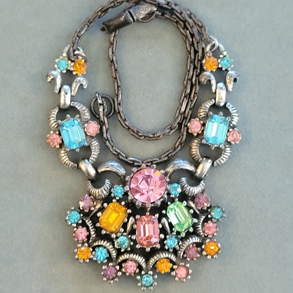RESERVED Coro Necklace ~ Fruit Salad Colorful Rhinestones ~ Vintage ~ Pretty! - Picture 1 of 11